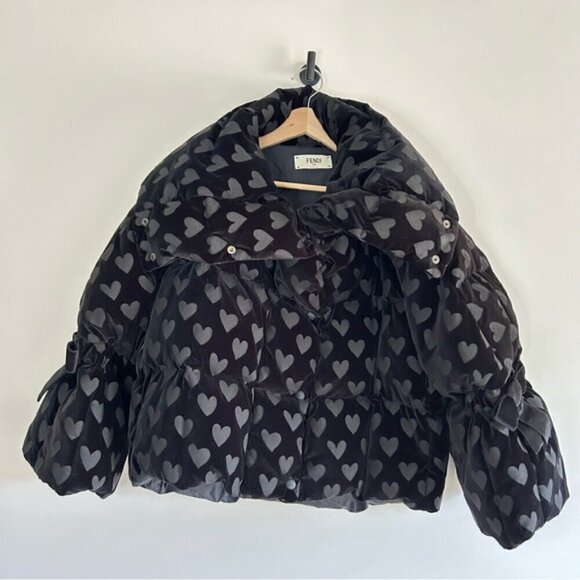 FENDI Down-filled Heart-motif Velvet Jacket In Black size 40 - Picture 2 of 15